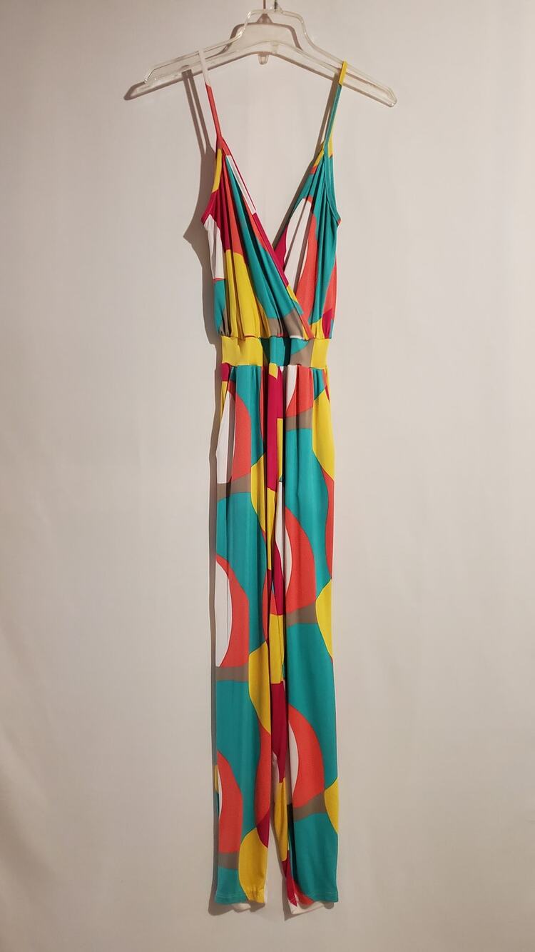 Cameo Vtg Y2K Mod Art to Wear Multicolor Crossover Jumpsuit Womens S Pockets